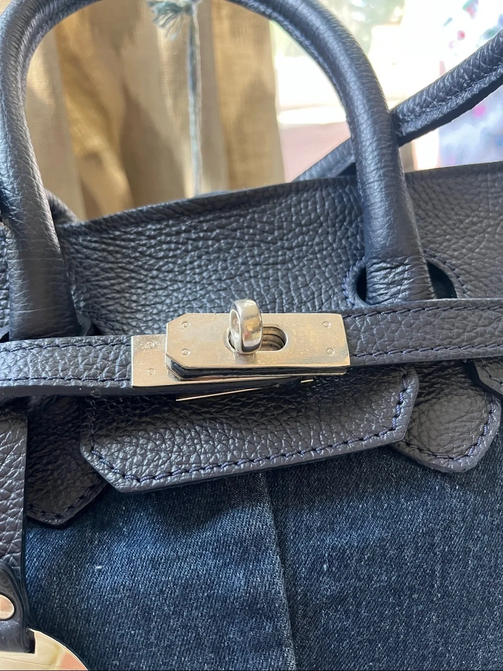 Bevini Modena Leather & Denim Satchel Bag - Made in Italy (NWT)